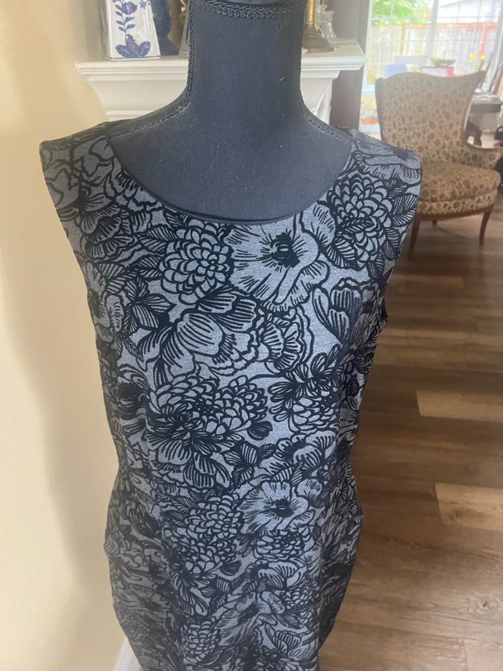 Lands' End Charcoal Grey and Black Floral Burnout Midi Dress. Size 14 Tall. - Picture 3 of 11